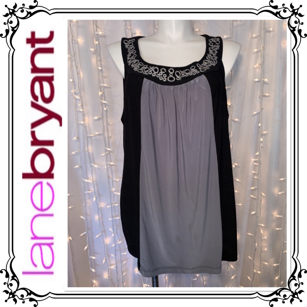 LANE BRYANT ⭐️ Gray & Black Silver Trim Blouse